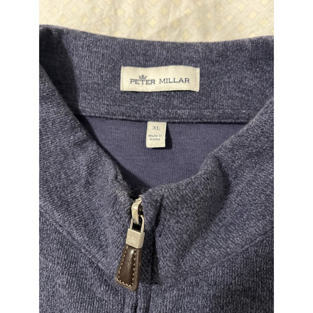 Peter Millar Vest Mens XL Blue Fleece Collared Full Zip Pockets Cotton - Picture 2 of 7